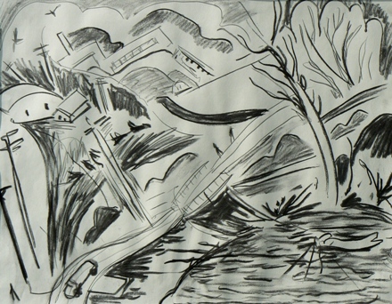 Scene By The High School 18 x 24 Graphite