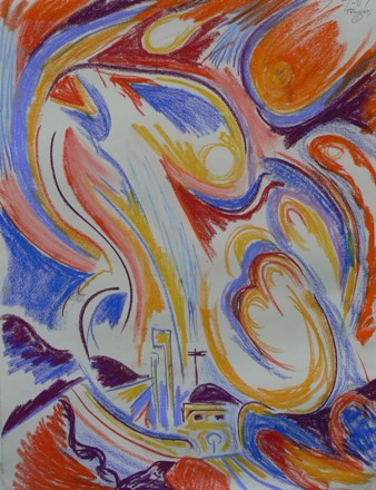 Hot Summer Night by Joe Tonnar_18x24_Oil Pastel On Paper