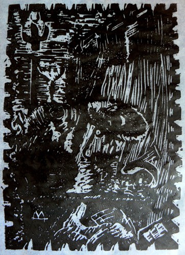 Quarters II (first state) by Karl Marxhausen, 7 by 5 inch woodcut